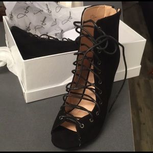 J. Adams peep toe lace up heeled booties